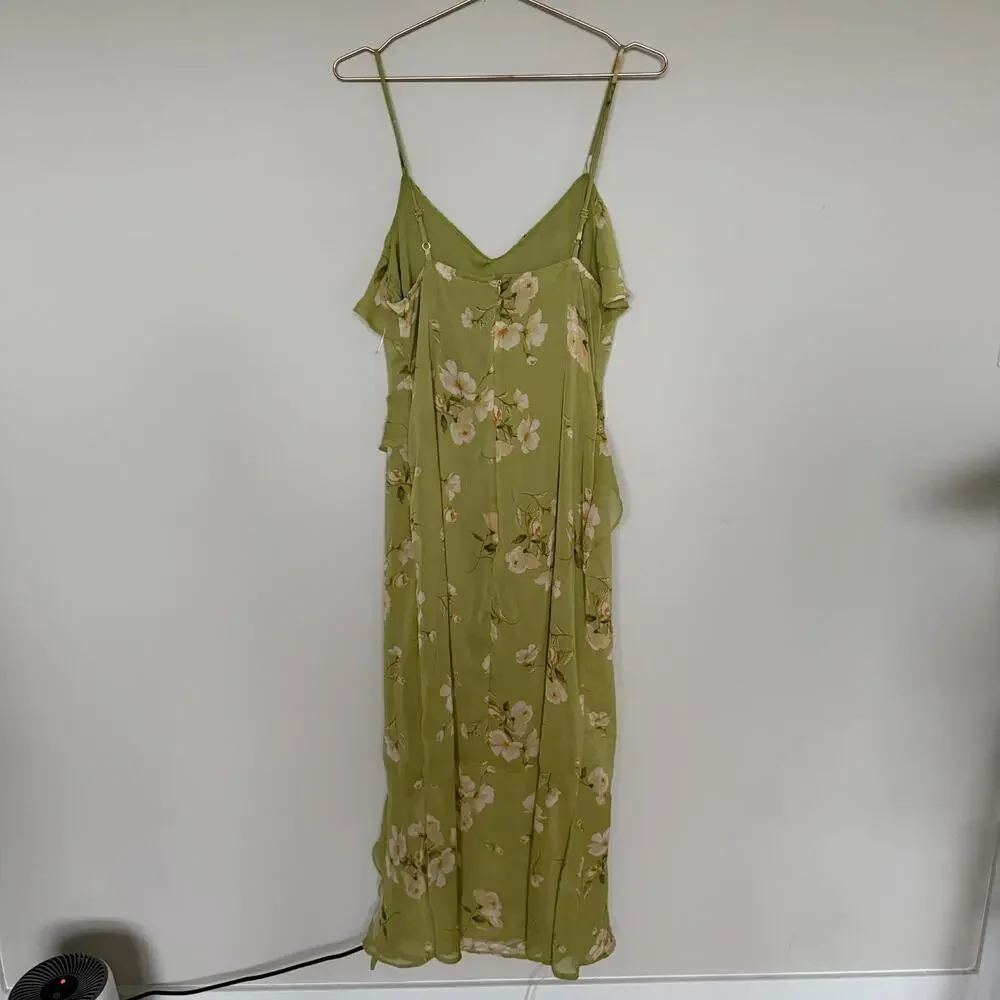 Blu Pepper Womens Cascading Ruffle Dress XL Green Maxi Floral Cottage Romantic - Picture 8 of 8